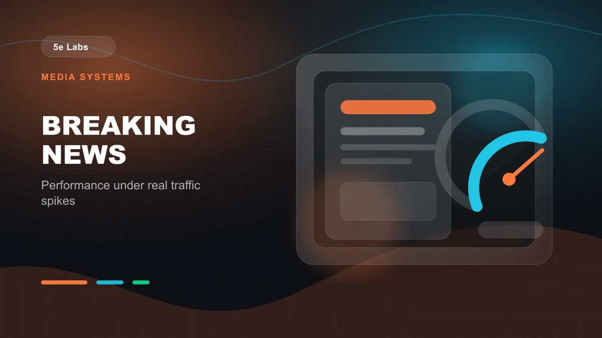 Branded abstract 5e Labs cover image for Building a news platform that doesn't crash on breaking news