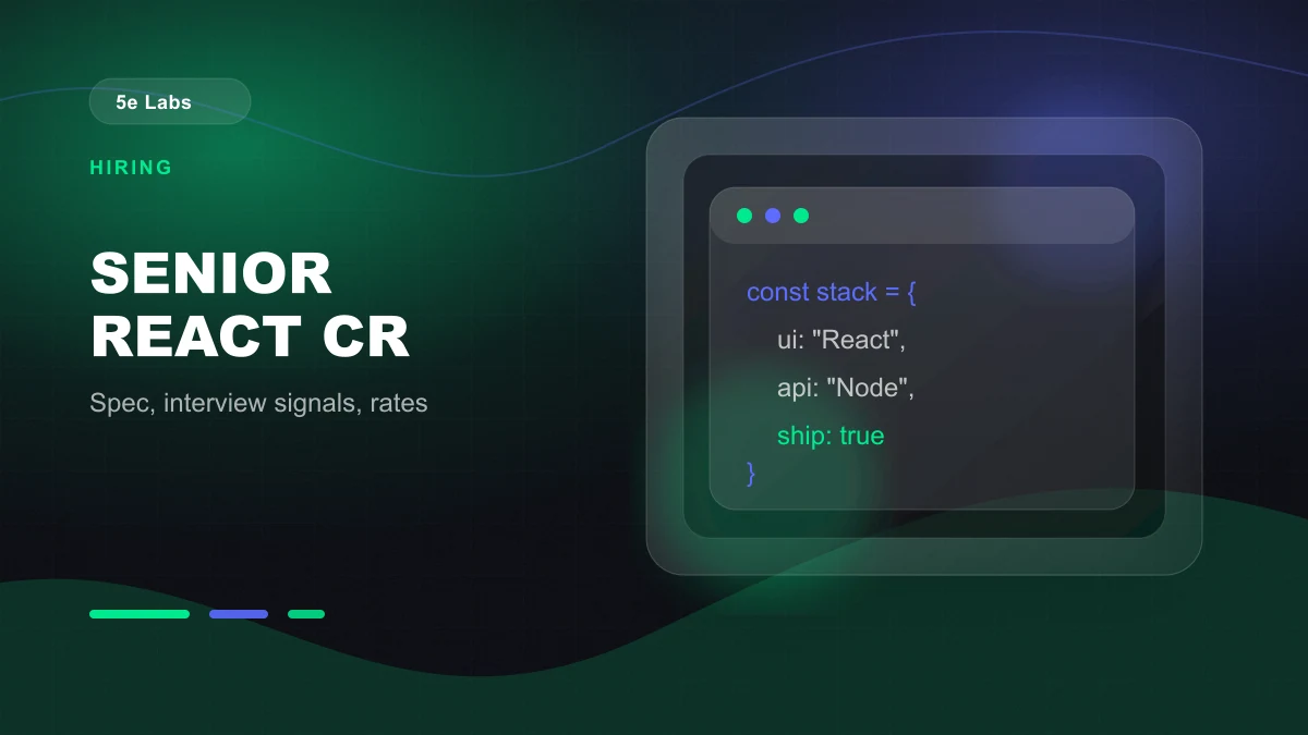 Branded abstract 5e Labs cover image for How to Hire a Senior React Developer in Costa Rica (Without Wasting 3 Months)