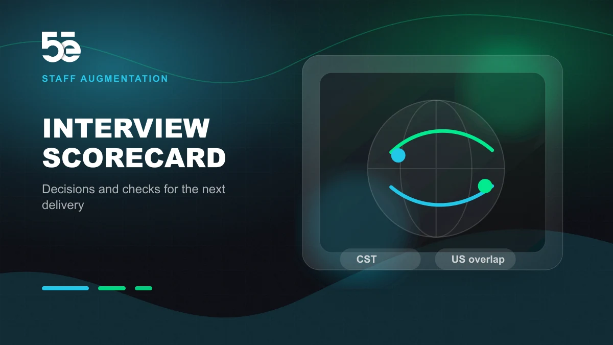 Branded abstract 5e Labs cover image for An interview scorecard for a nearshore engineer