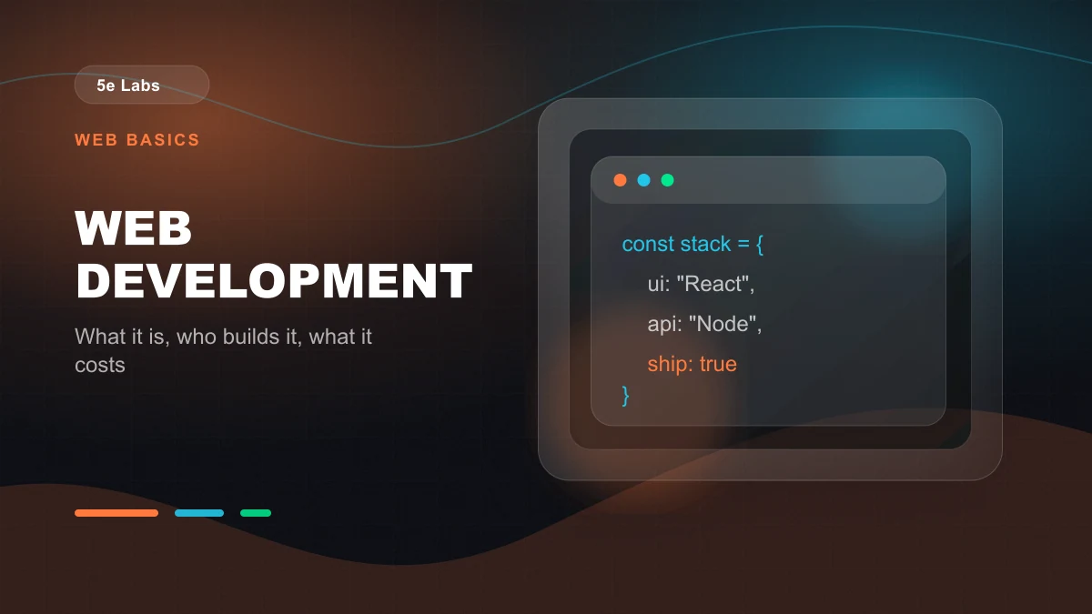 Branded abstract 5e Labs cover image for What Is Web Development? A Practical Guide for Business Owners