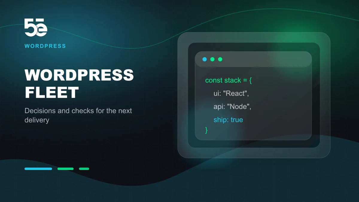 Branded abstract 5e Labs cover image for A WordPress update policy for a portfolio of sites