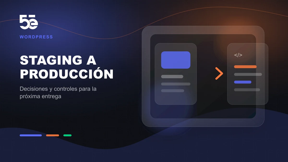 Branded abstract 5e Labs cover image for Staging en WordPress: un proceso de publicación confiable para editores