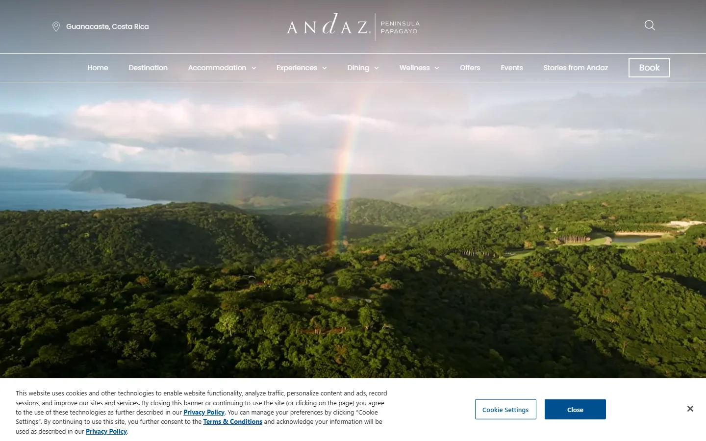Andaz Pura Vida homepage captured in October 2026