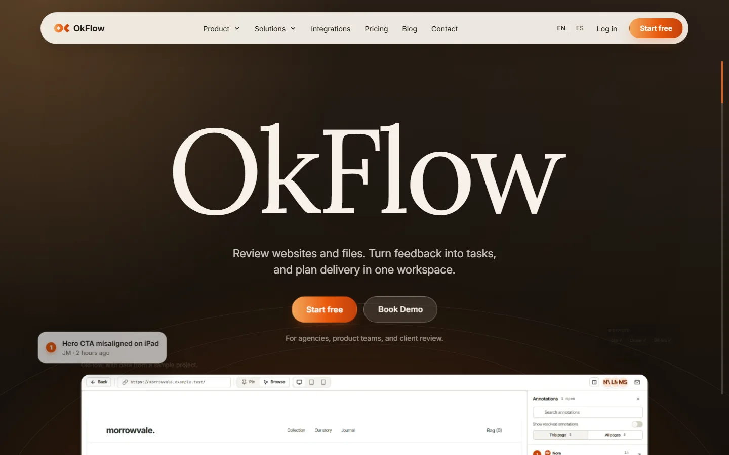 OkFlow homepage captured in October 2026