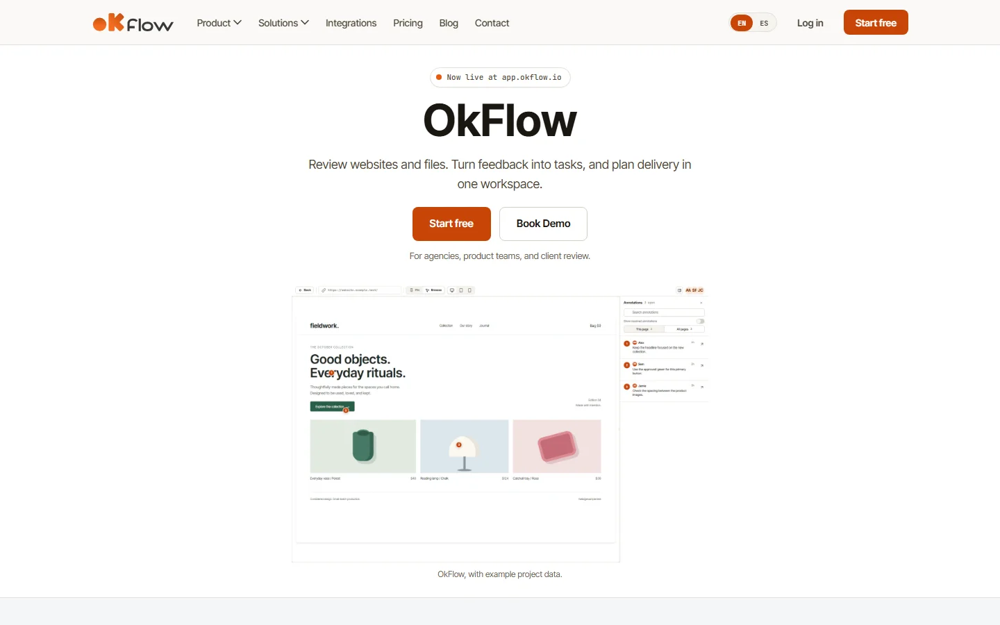 OkFlow homepage captured in October 2026