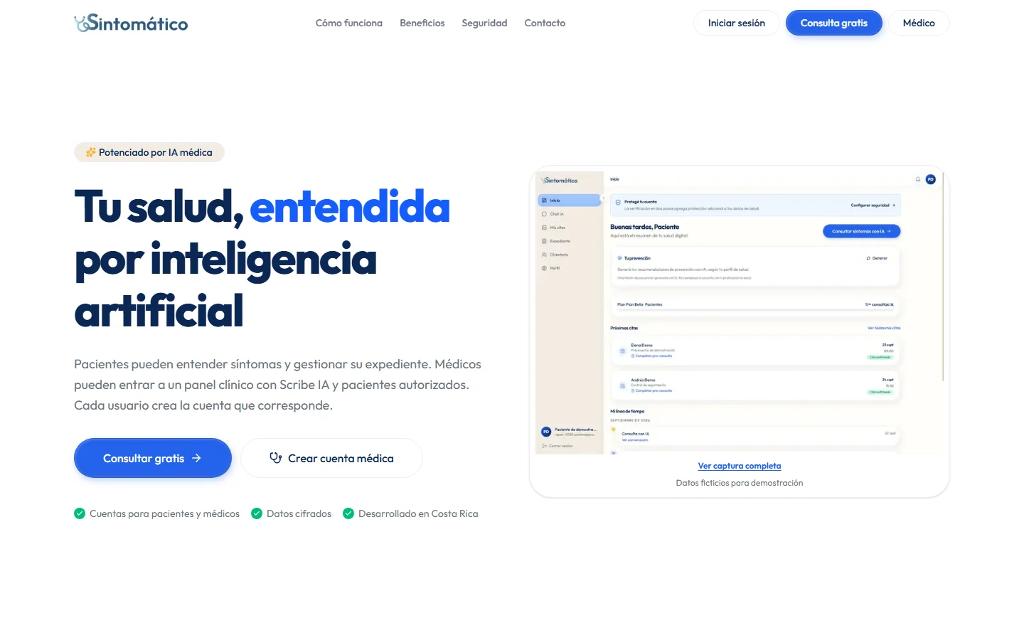 Sintomático homepage captured in October 2026