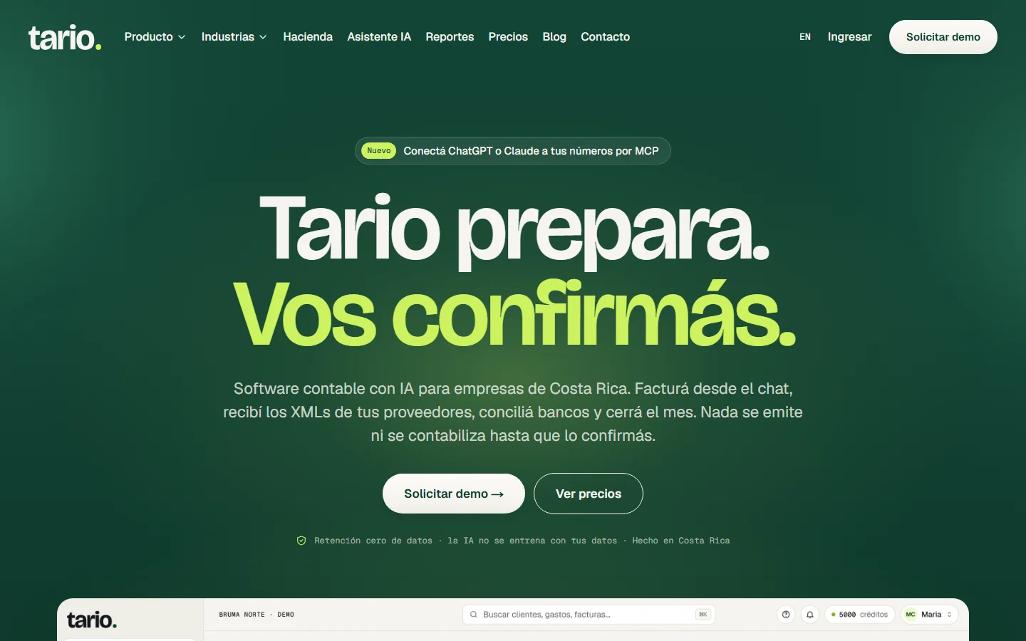 Tario homepage captured in October 2026